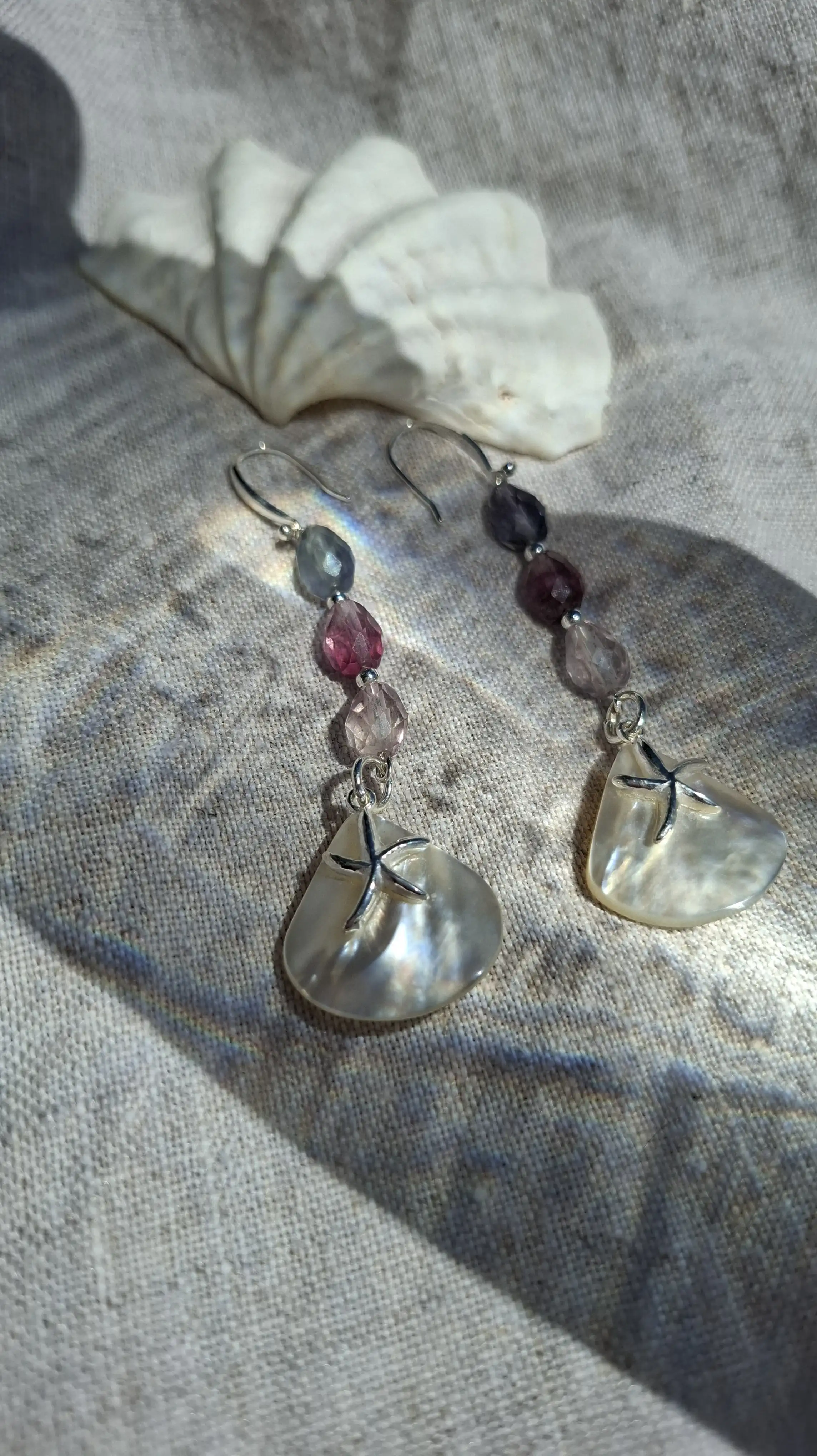 Mermaid's Dream: Fluorite & Mother of Pearl Silver Earrings