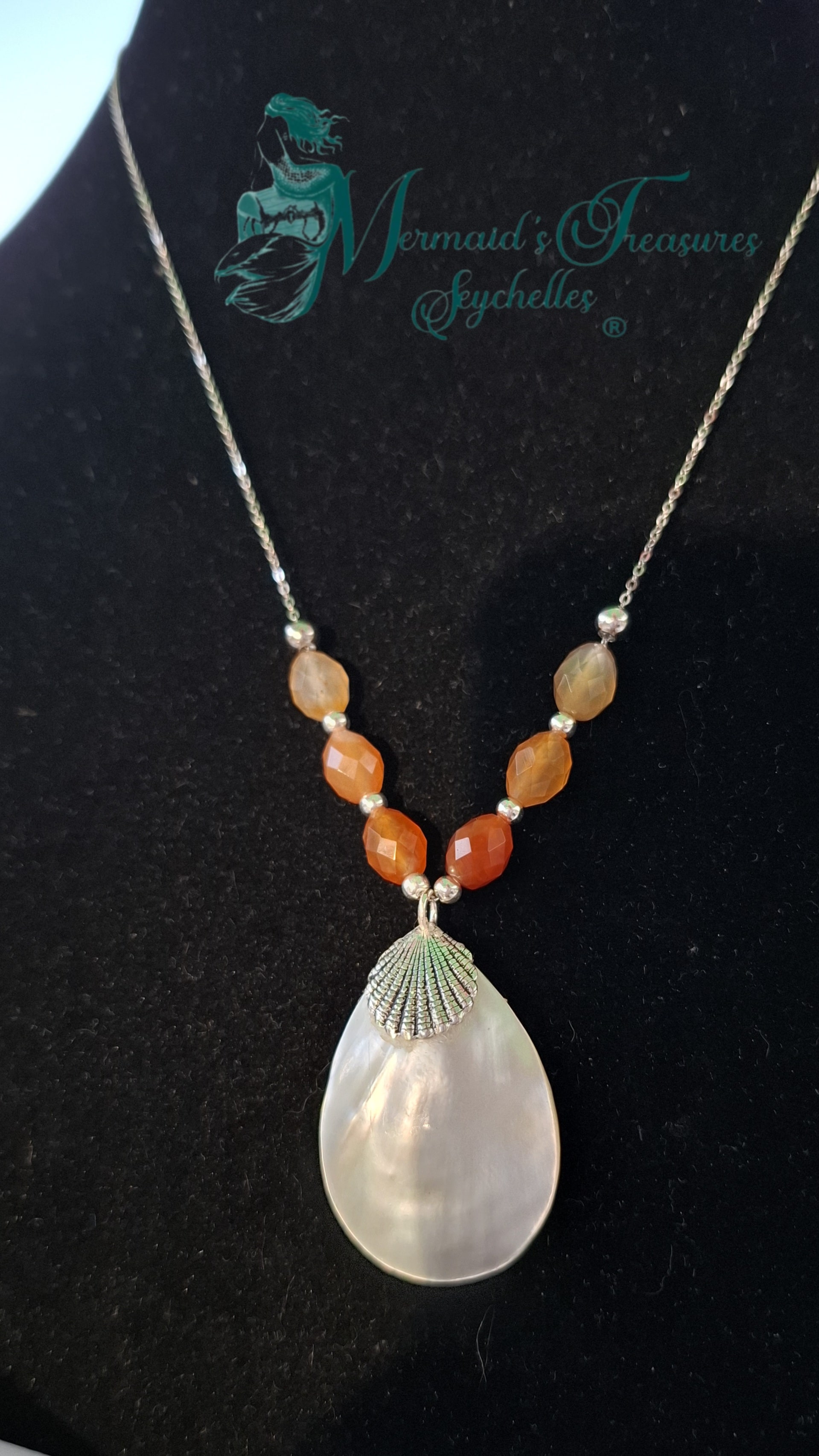 Siren’s Sunrise: Carnelian & Mother of Pearl Necklace | S925 Silver